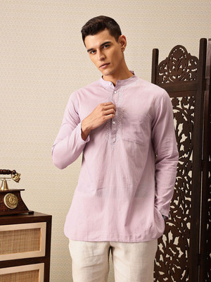 House of Pataudi Men Embroidered Straight Kurta(Purple)