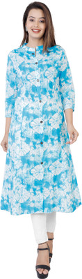 HouseOfCommon Women Printed A-line Kurta(Light Blue)