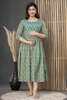 GOVINDDEVFAB Women Printed A-line Kurta(Green)