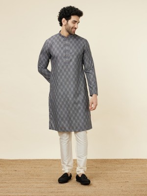 MANYAVAR Men Printed Straight Kurta(Blue, Grey, White)