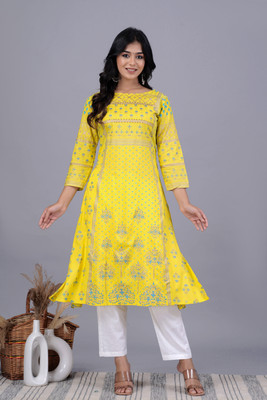 Unisets Women Printed A-line Kurta(Pink)