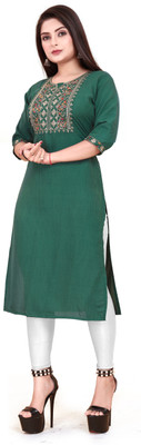 RIDDHI COLLECTION MALL Women Embroidered A-line Kurta(Green)