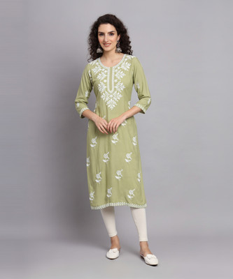 vairagee Women Embroidered Straight Kurta(Light Green)
