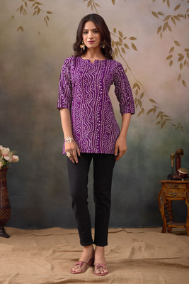 arlima Casual Printed, Tie & Dye, Solid Women Purple Top