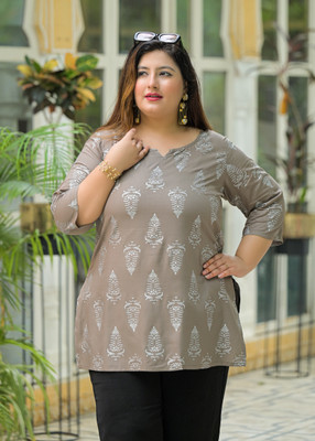 RopaDeModa Women Printed Straight Kurta(Grey)