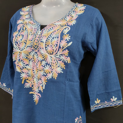 Anshi jari arts Women Embroidered Anarkali Kurta(Blue)