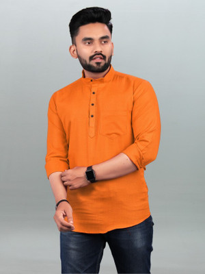 SINGH COLLECTION Men Solid Straight Kurta(Orange)