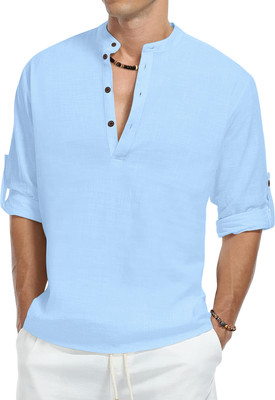 Zelinco Men Solid A-line Kurta(Light Blue)