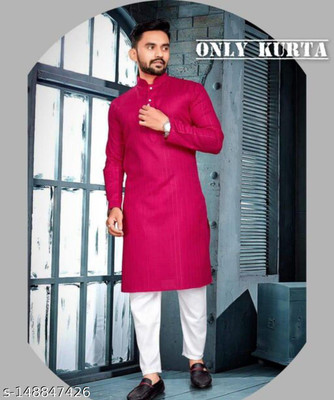 zankhi hosiery Men Self Design Straight Kurta(Red)