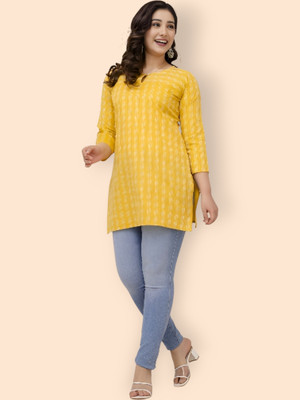 Khwaish Women Printed Anarkali Kurta(Yellow)