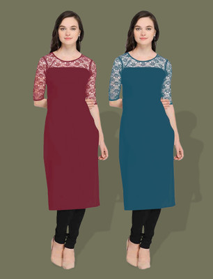 Dream Beauty Fashion Women Self Design Straight Kurta(Blue)