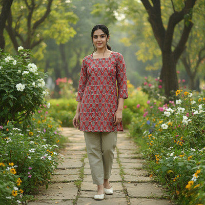 SRP FASHION Women Printed Straight Kurta(Maroon)