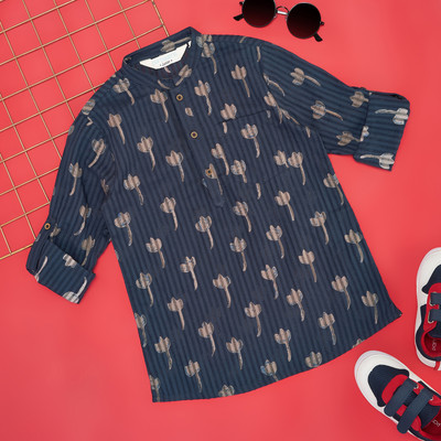 Indus Route by Pantaloons Boys Printed Straight Kurta(Blue)