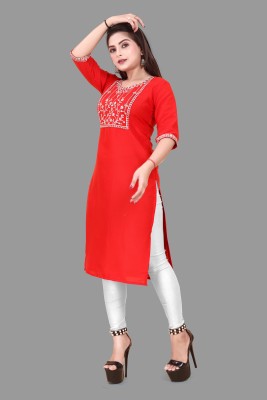 KNG TEXTILE Women Embroidered A-line Kurta(Red)