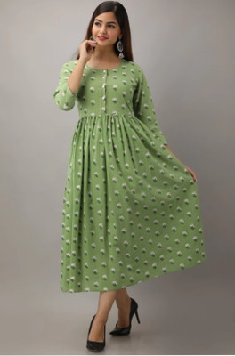 TiRoPatifab Women Printed Anarkali Kurta(Green)