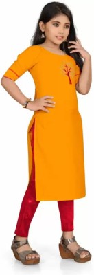 umrella fashion Girls Solid Straight Kurta(Yellow)