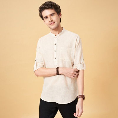 Indus Route by Pantaloons Men Dyed/Ombre Straight Kurta(Brown)