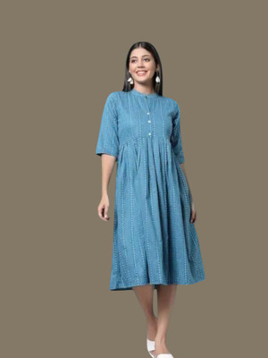 Texpa Creationkd Women Ethnic Dress Dark Blue Midi/Calf Length Dress