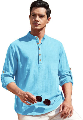 LENIA Men Solid A-line Kurta(Blue)