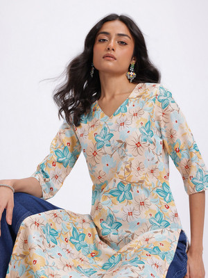 Anouk Rustic Women Floral Print Straight Kurta(Orange)