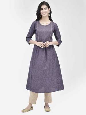 Span Women Self Design A-line Kurta(Purple)