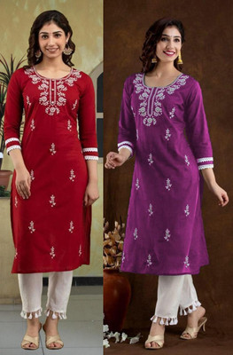 SISTO Women Chikan Embroidery A-line Kurta(Multicolor)
