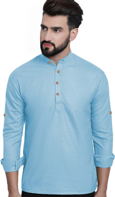 BHUVIKOO Men Solid A-line Kurta(Blue)