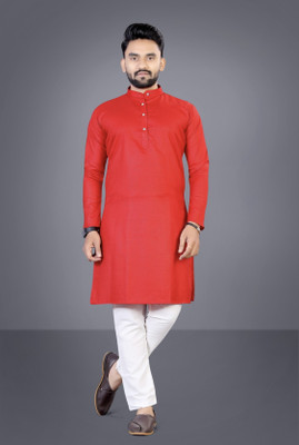 Sawariya Enterprise Men Solid Straight Kurta(Red)
