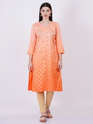 Envi Women Printed A-line Kurta(Orange, Gold, Pink)