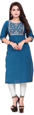 AKK Enterprise Women Embroidered A-line Kurta(Blue)