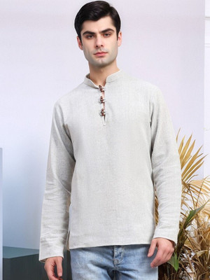 Moda Rapido Men Solid Straight Kurta(Grey)