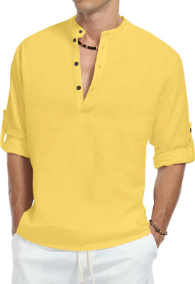 ZIRPIX Men Solid Straight Kurta(Yellow)