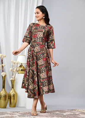 Tejal Textile Women Embroidered Anarkali Kurta(Orange)