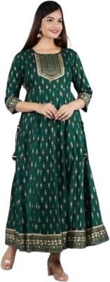 Fit & Flare Women Solid, Self Design, Tribal Anarkali Kurta(Green, Red)