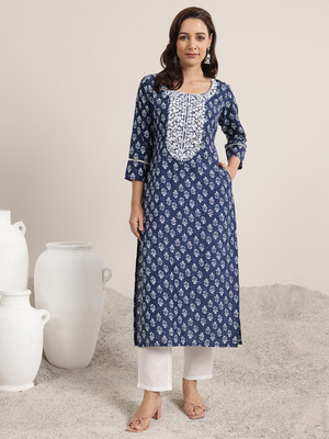 LIBAS Women Printed Straight Kurta(Blue)
