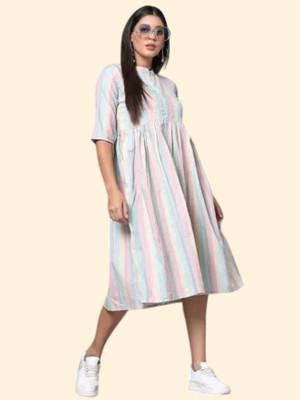 Db Fashionwe Women Fit and Flare White Midi/Calf Length Dress