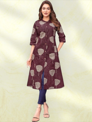 ABHI FAB Women Printed Straight Kurta(Brown)