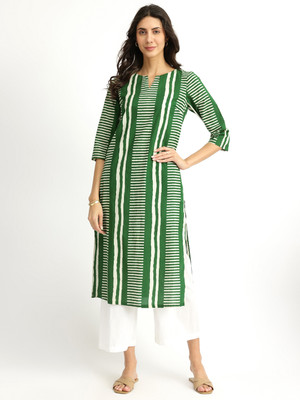 Pink Fort Women Printed A-line Kurta(Green)