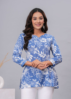 Lishakurtii Women Printed Tunic Kurta(Blue)