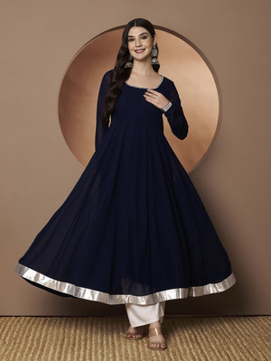 Poshak Hub Women Embroidered Anarkali Kurta(Blue)