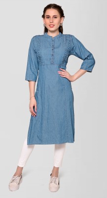 CEFALU Women Self Design Straight Kurta(Light Blue)