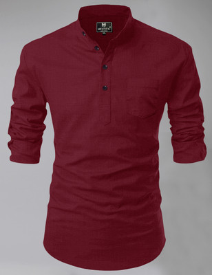 MENTIFIC Men Solid Straight Kurta(Maroon)