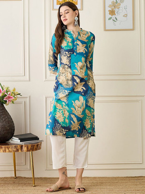 ANOUK Women Floral Print Straight Kurta(Multicolor)