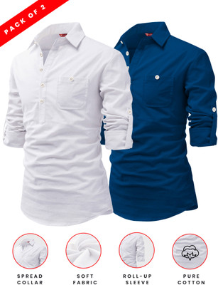 Yugnik Men Solid A-line Kurta(Dark Blue)