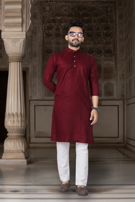 DHASU TRENDZ Men Solid Straight Kurta(Maroon)