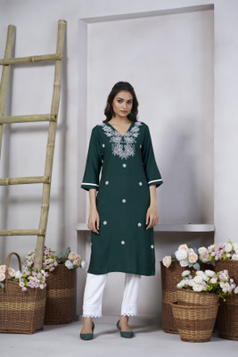 lunexa Women Self Design A-line Kurta(Green)