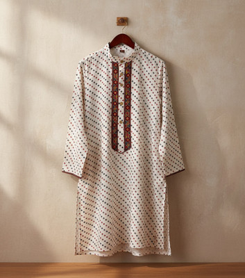 The Good Cloth Men Printed Straight Kurta(White)