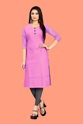 Coft Women Solid, Self Design Straight Kurta(Pink)