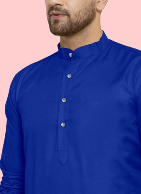 Wearbird Men Solid Straight Kurta(Blue)