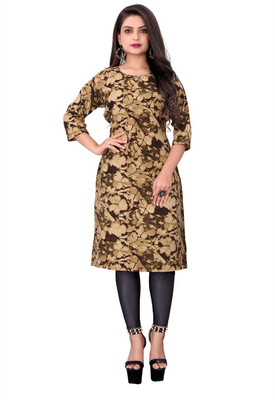 Tulsii Fab Women Printed Anarkali Kurta(Brown, Beige)